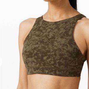 Green Lululemon Energy High Neck Bra Size 10 36-D camo tye dye